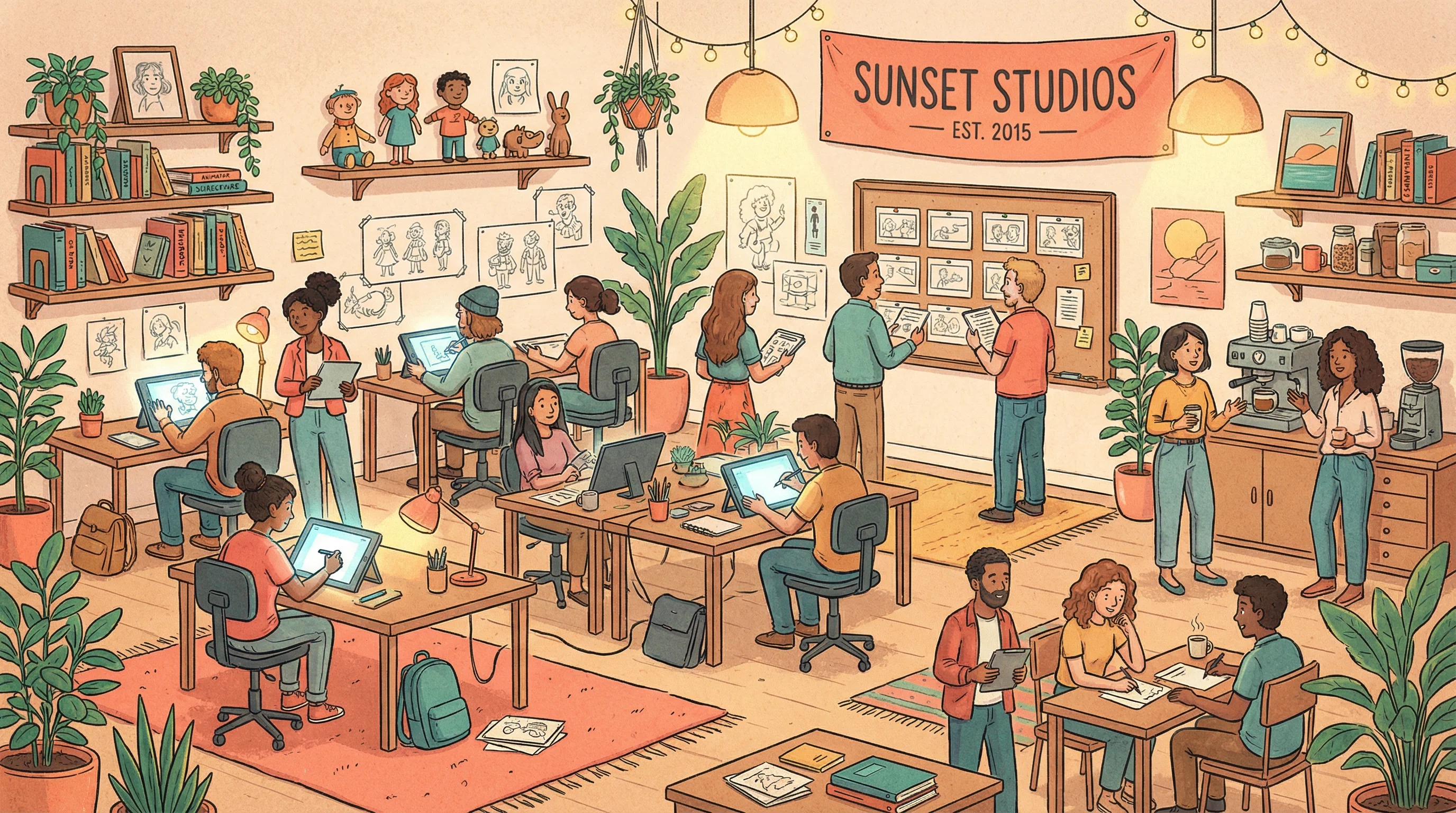 同人动漫 - 同人动漫短片库 | 每日一部，激发无限灵感创始团队在动画工作室中的合影 - 展示专业创作环境